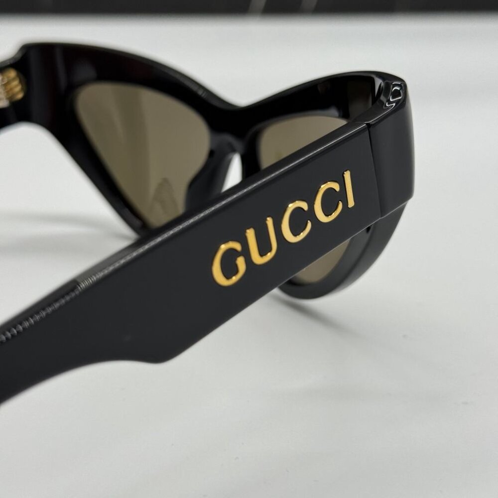 NEW GG1294S 002 GUCCI SUNGLASSES SHINY BLACK GOLD CAT EYE WOMEN EYEWEAR GUCCI - Picture 10 of 13